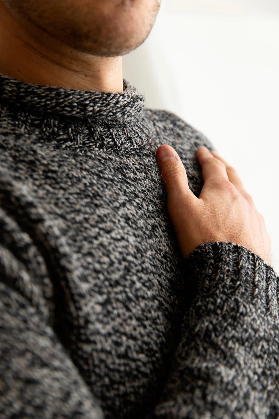 Mens Chunky Roll Neck Jumper - Black Pebble - Image 6
