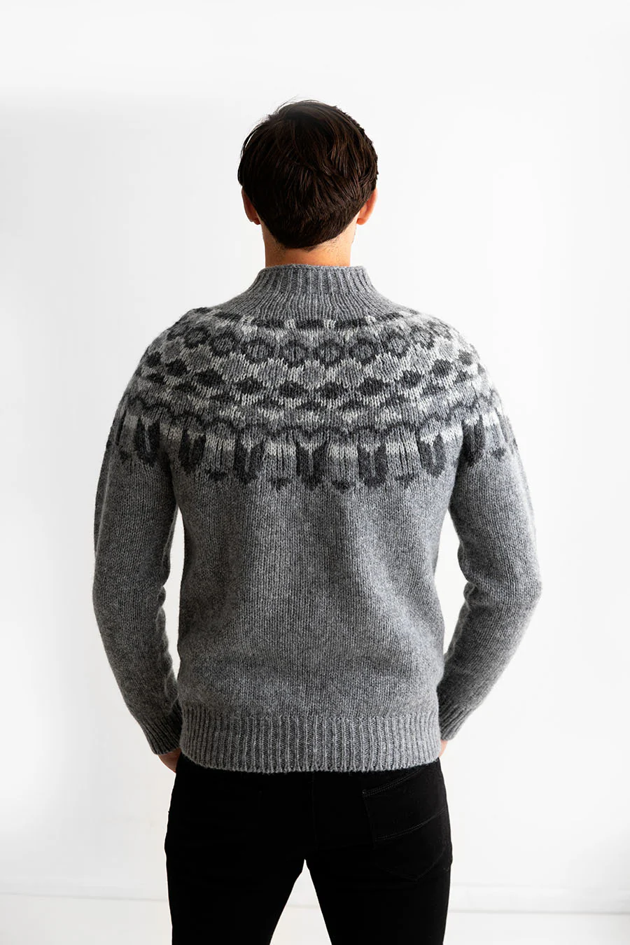 Mens Fair isle Brodgar Yoke Jumper - Grey - Image 3
