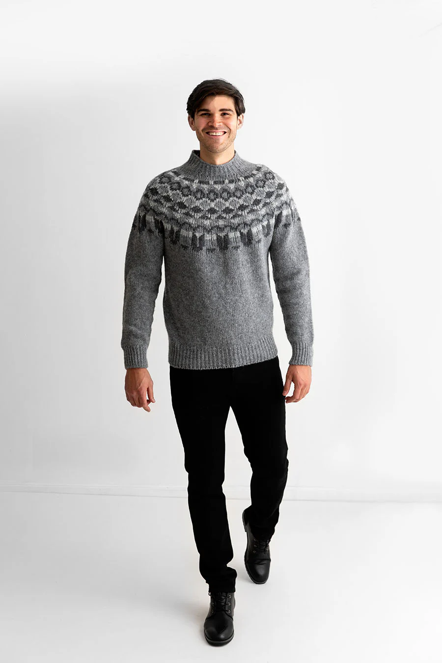 Mens Fair isle Brodgar Yoke Jumper - Grey - Image 5