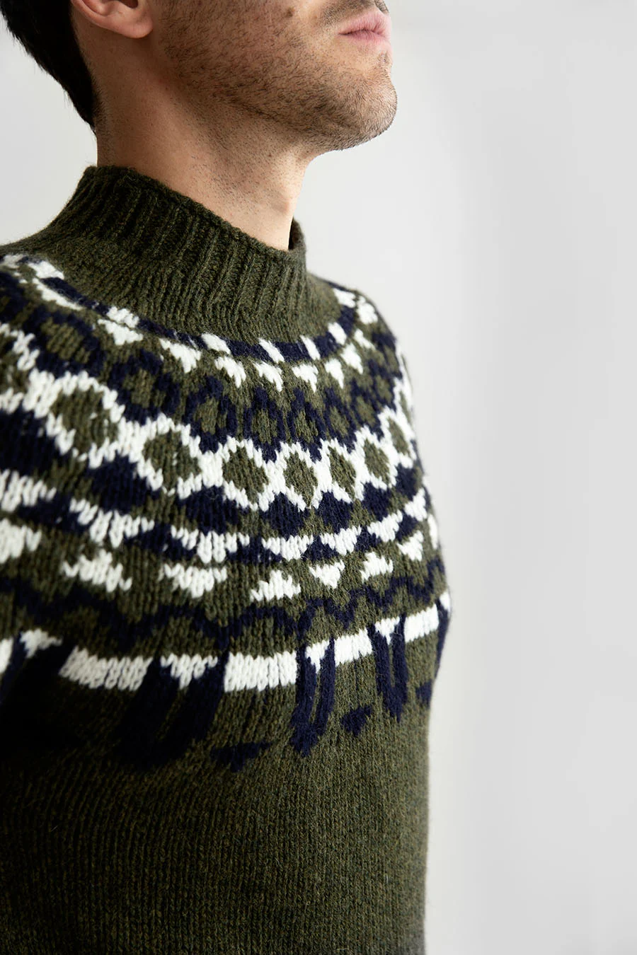 Mens Fair isle Brodgar Yoke Jumper - Green - Image 4