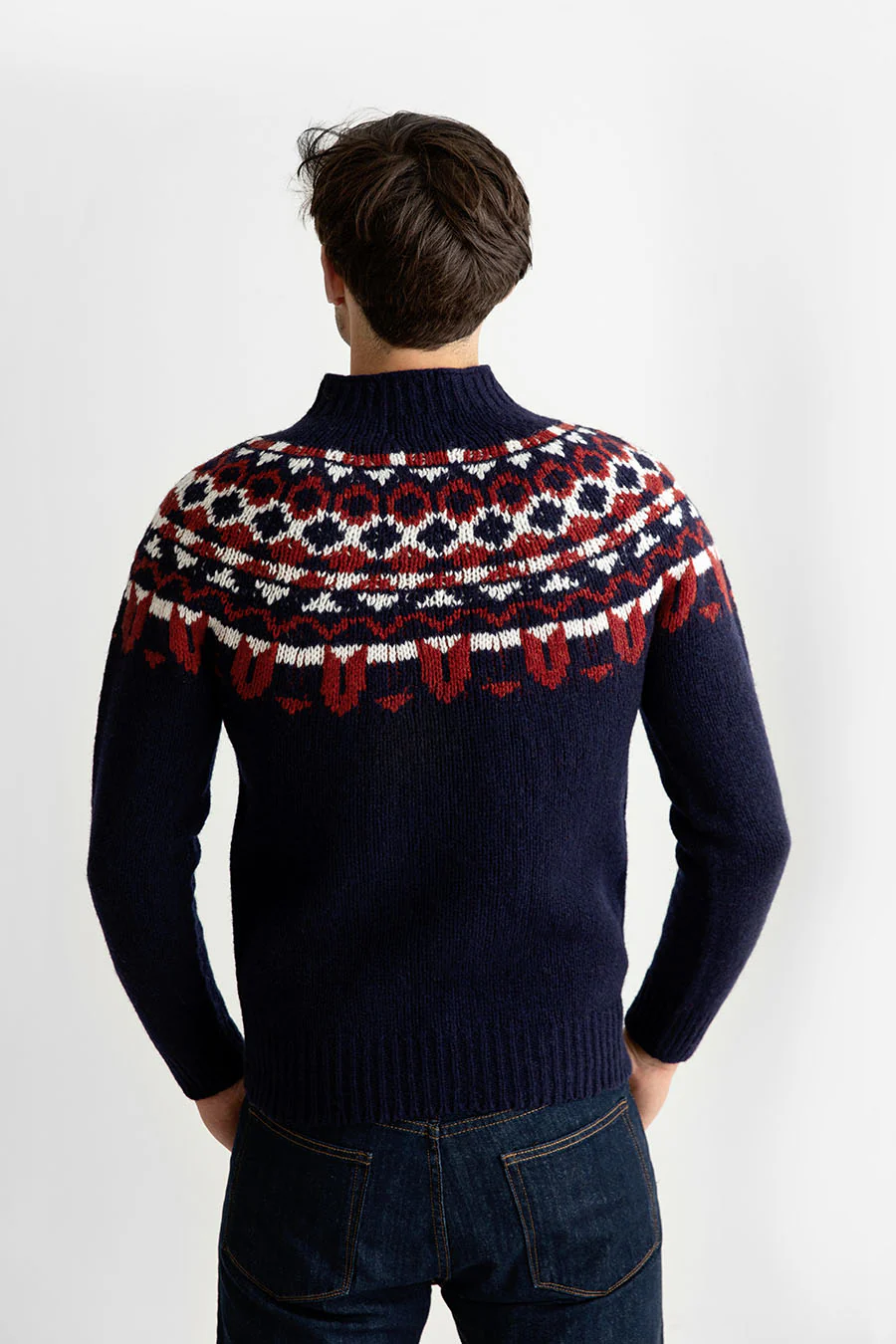 Mens Fair isle Brodgar Yoke Jumper - Navy blue - Image 5