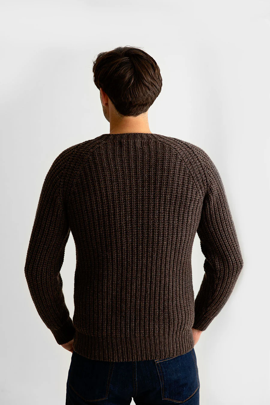 Mens Geelong Superfine Lambswool Fisherman’s Rib Jumper - Brown - Image 4