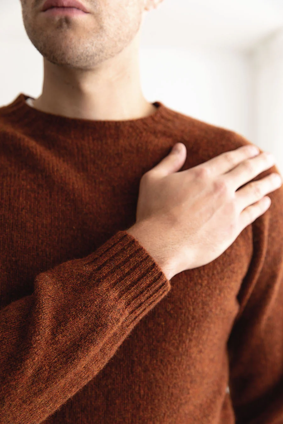 Mens Seamless Saddle Shoulder Shetland Jumper - Rust - Image 4