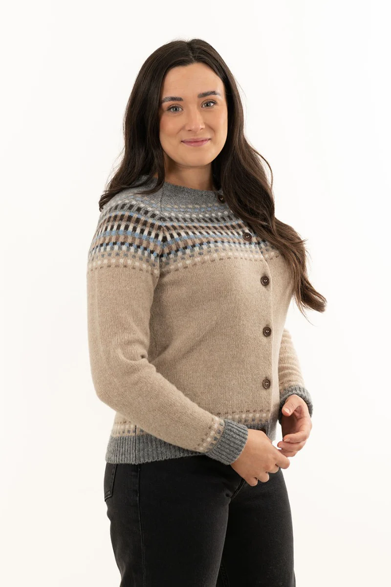 Womens Building Blocks Fair isle Cardigan - Sand - Image 4