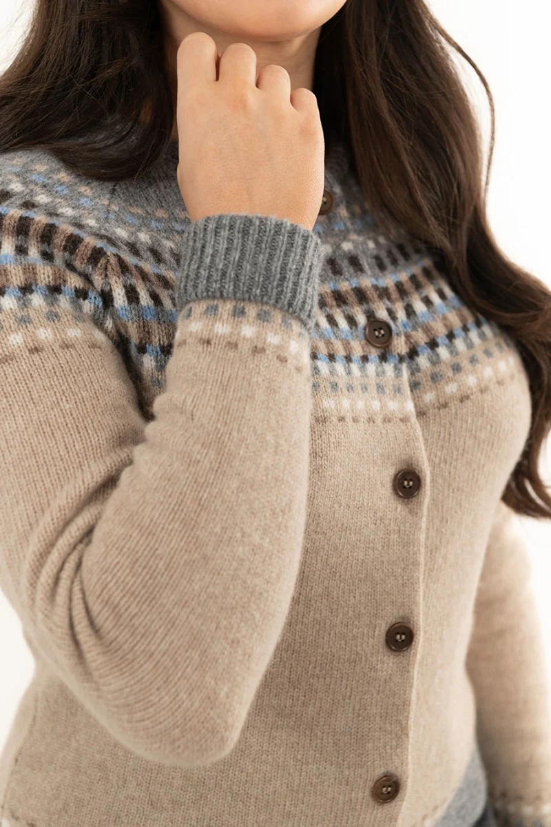 Womens Building Blocks Fair isle Cardigan - Sand - Image 6