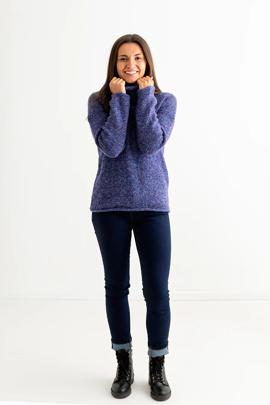 Womens Chunky Cowl neck jumper - Purple - Image 6