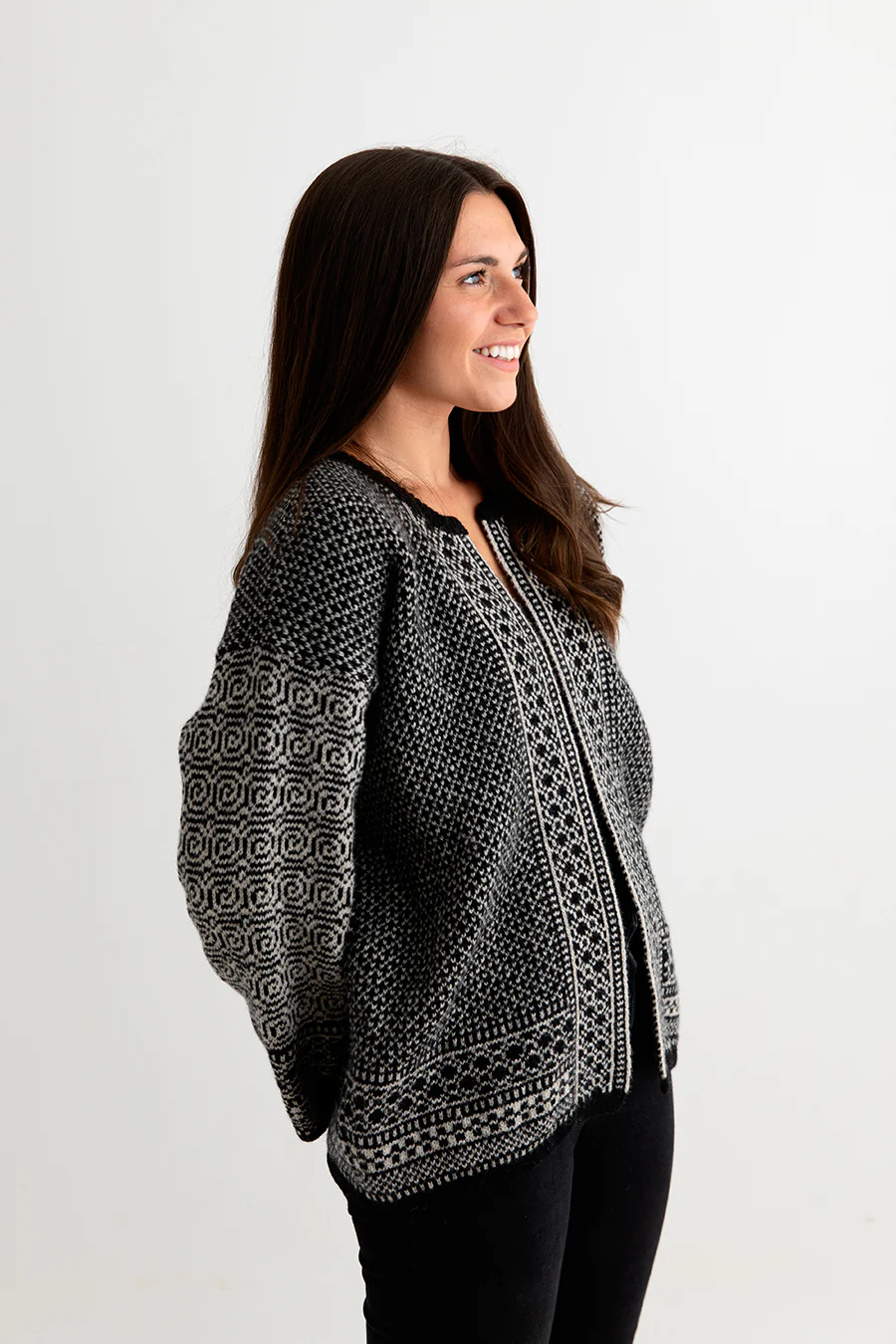 Womens Fair isle Towie Kimono Cardigan / Coatigan - Black - Image 6