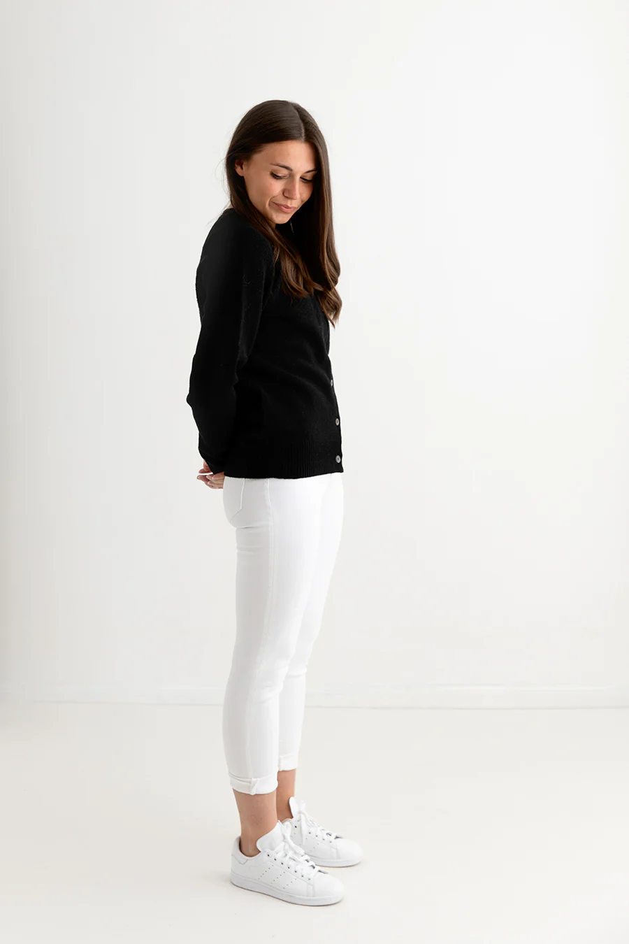 Womens Geelong Superfine Lambswool Gansey Cardigan - Black - Image 5