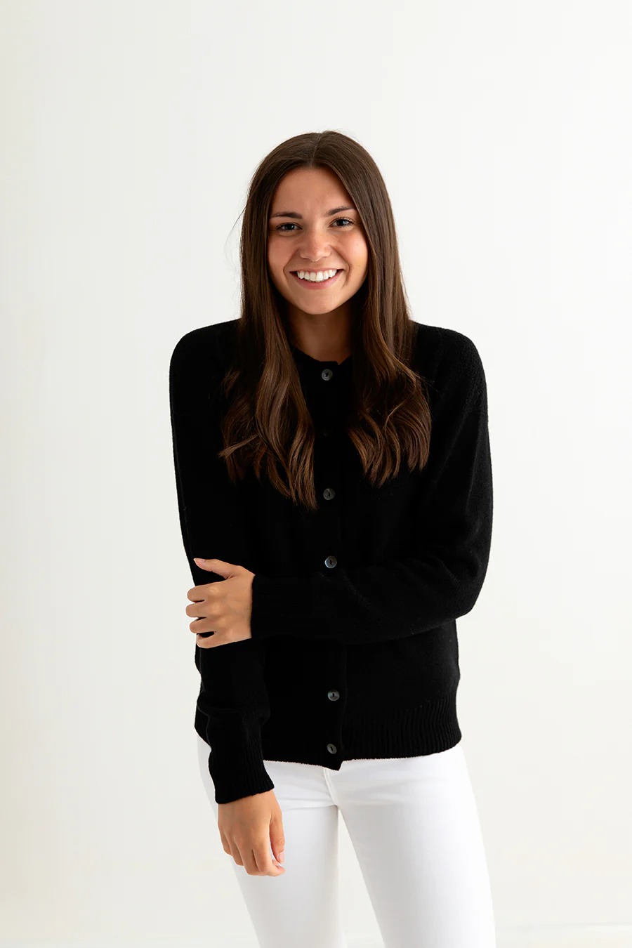 Womens Geelong Superfine Lambswool Gansey Cardigan - Black - Image 7