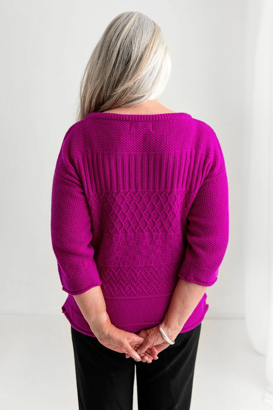 Womens Geelong Superfine Lambswool "Boathouse" Gansey Jumper - Pink - Image 6
