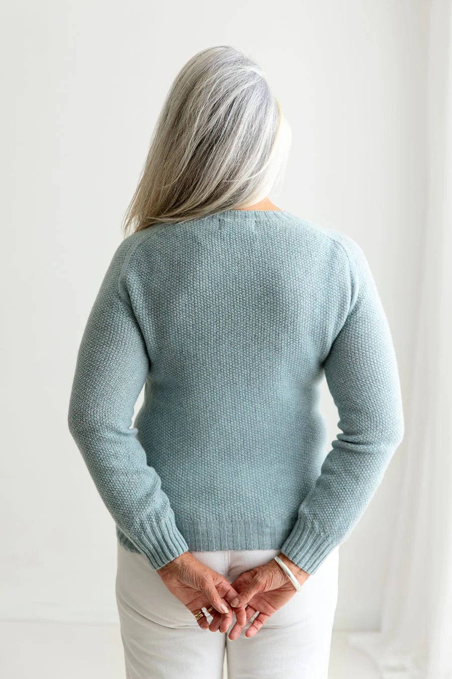 Womens Geelong Superfine Lambswool Moss Stitch Jumper - Duck egg - Image 4