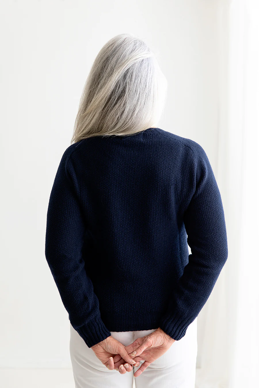 Womens Geelong Superfine Lambswool Moss Stitch Jumper - Navy - Image 4