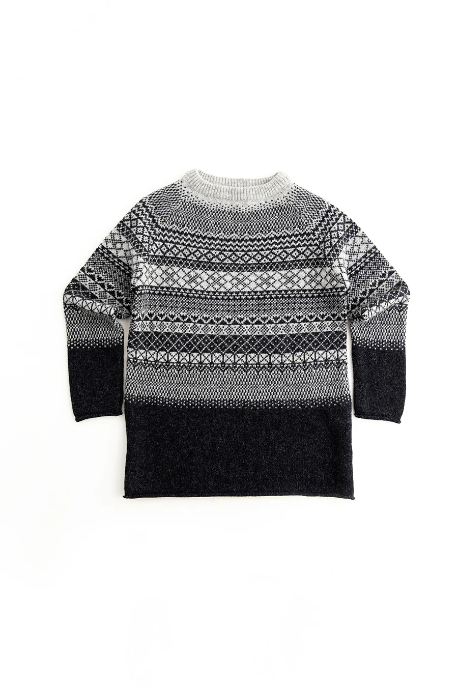 Womens Lace Fair Isle Tunic Jumper - charcoal - Image 7