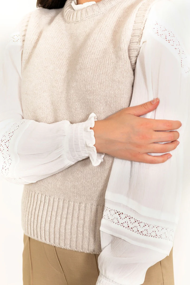 Womens Warm Geelong Lambswool Tank Top - Linen - Image 6